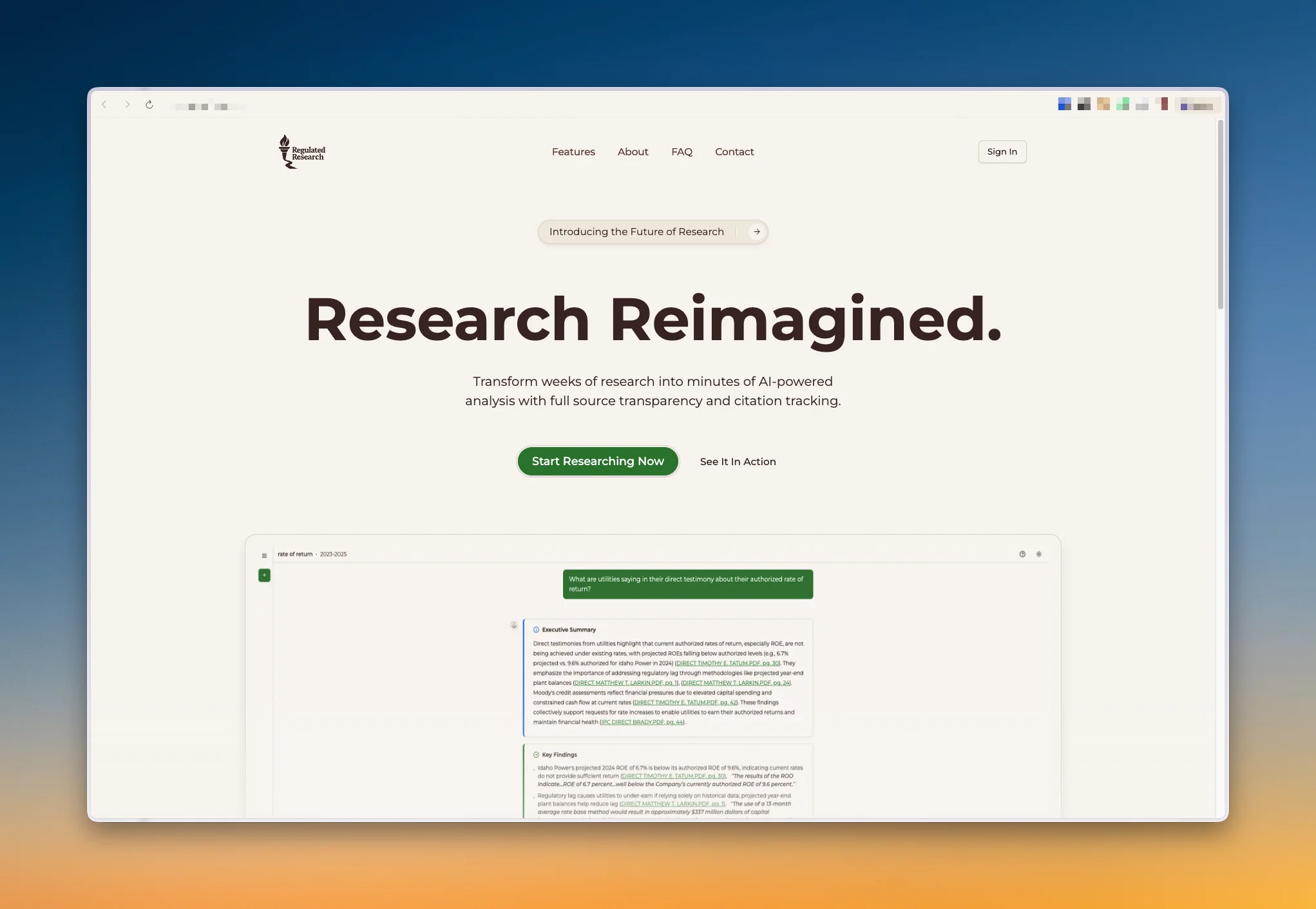 Regulatory Research tool — screenshot