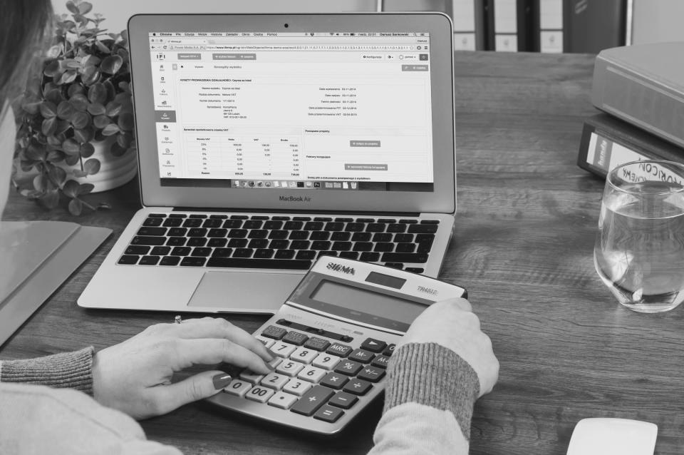 Printed financial statements and a calculator